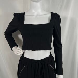 Forever 21 Black Crop Corset Style Long Sleeve Top Large